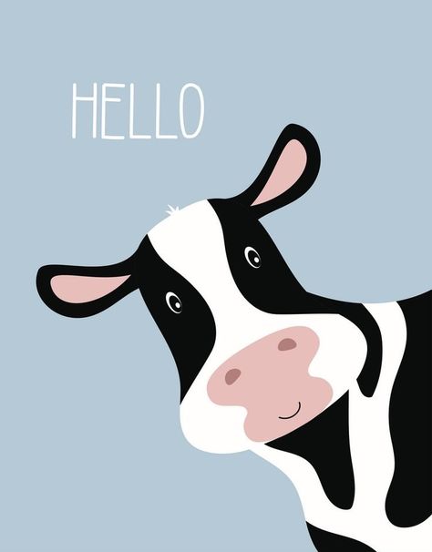 Cow Cartoon Images, Cow Vector, Cow Illustration, Hello Greeting, Cow Drawing, Happy Cow, Kids Logo Design, Cow Pictures, Mid Century Illustration