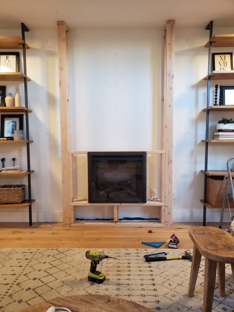 DIY Electric Fireplace How-To Tutorial - Kismet House Frame Electric Fireplace, Diy Fireplace Wall, Diy Electric Fireplace, Kismet House, Fireplace Diy, Basement Fireplace, Diy Fireplace Makeover, Built In Electric Fireplace, Electric Fireplace Wall