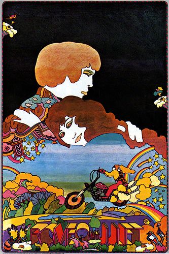 Romeo And Juliet Poster, Peter Max Art, Art Hippie, Art Et Illustration, Art Pop, Hippie Art, Mellow Yellow, Romeo And Juliet, Retro Art