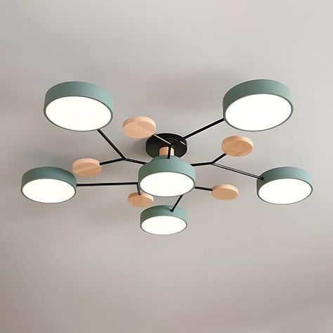 OTTOSON Wood Light Fixtures Ceiling, Nordic Molecule LED Ceiling Light Circle Round Shade White Semi Flush Mount Light Modern Acrylic Ceiling Lamp for Bedroom - 4 Light - Amazon.com Foyer Colors, Light Circle, Wood Lamp Shade, Wood Light Fixture, Acrylic Chandelier, Contemporary Scandinavian, Branch Design, Semi Flush Mount Lighting, Mount Light