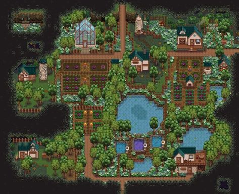 Stardew Valley Forest Farm Layout Ideas, Stardew Valley Farm Layout Forest Aesthetic, Stardew Valley Forest Layout, Stardew Valley Astethic, Stardew Valley Obelisk Layout, Stardew Valley Forest Farm Ideas, Forest Stardew Valley, Stardew Forest Farm Layout, Forest Farm Stardew Valley