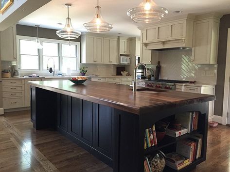 Walnut Island Countertop, Wood Countertops Kitchen Island, Moving Motivation, Walnut Kitchen Island, Wooden Countertops Kitchen, Wood Countertops Kitchen, Butcher Block Island Kitchen, Wood Countertop, Black Kitchen Island