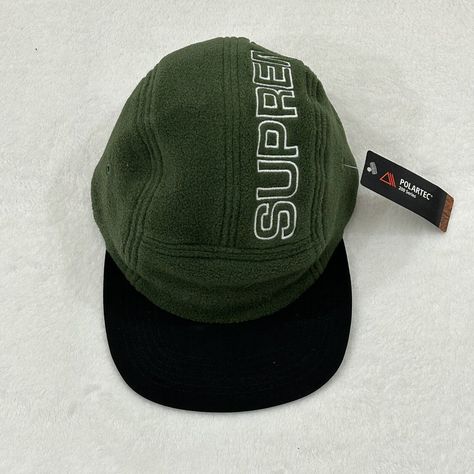 Authentic Supreme Spell out Polartec Dark Green Fleece Camp Hat Cap Men’s S/M. Brand new with tags never worn in excellent condition, the brim is not perfectly straight but you can adjust how you like upon purchase. Authentic Supreme Dark green spell out fleece camp hat cap. Adult men’s size small/ medium. Made in the USA! Embroidered stitched on lettering. HARD COLOR TO FIND IN THIS HAT. LIMITED STYLE HAT Please see all pictures for details Welding Hats, Camp Hat, Modern Hat, Supreme Accessories, Supreme Box Logo, Green Accessories, Beanie Style, Designer Streetwear, Cap Mens