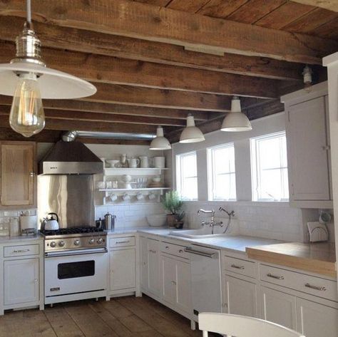 Cabin Kitchens, Cottage Kitchens, Kitchen Ceiling, Cottage Kitchen, Log Homes, White Flower, Dream Kitchen, White Kitchen, Kitchen Inspirations