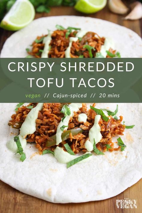 Shredded Tofu Recipe, Shredded Tofu, Vegan Cajun, Tofu Recipes Healthy, Tofu Wraps, Recipes By Ingredients, Tofu Tacos, Vegan Mexican Recipes, Vegan Tofu