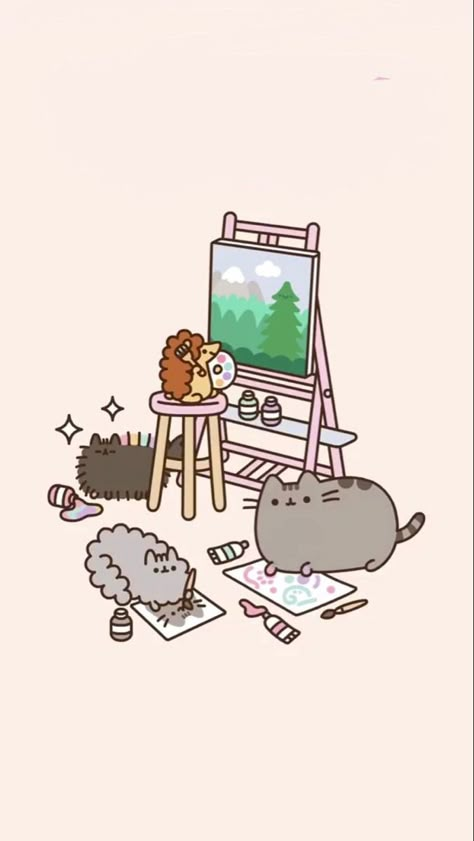 Pusheen Painting, Cats Wallpaper Iphone, Pusheen Wallpaper, Ideas For Cats, Cat Wallpapers, Painting Wallpaper, Pusheen, Cartoon Cat, For Cats