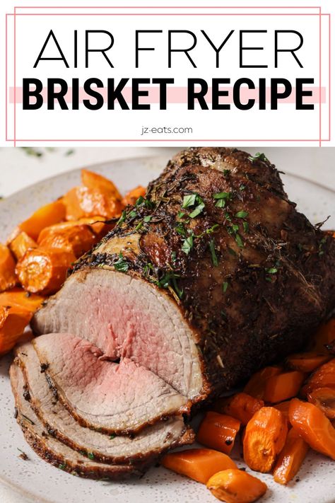 Great for a Sunday dinner or holiday meal, this Air Fryer Brisket is an easy recipe that's sure to turn out perfect every time! Air Fryer Beef Brisket, Air Fryer Dinner Recipes Beef, Airfryer Brisket, Beef Brisket Air Fryer Recipe, Brisket Air Fryer Recipe, Air Fryer Beef Brisket Recipes, Air Fryer Brisket Recipes, Brisket Air Fryer, Brisket In Air Fryer