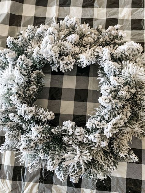 Flocked wreath idea for the holidays. Christmas home decor ideas by Wilshire Collections  #homedecor #farmhouse #wilshirecollections Flocked Wreath Decorating Ideas, Wreath Decorating Ideas, Flocked Wreath, Wilshire Collections, Cabin Christmas Decor, Retro Wedding Invitations, Cabin Christmas, Cheap Wedding Invitations, Amazing Decor