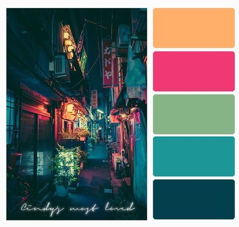 Neon Lights Color Palette, Spring Decor Color Palette, Neon Palette Color, City Colour Palette, Magazine Color Palette, Lighting Color Palette, City Color Palette, Neon Palette, Neon Color Palette