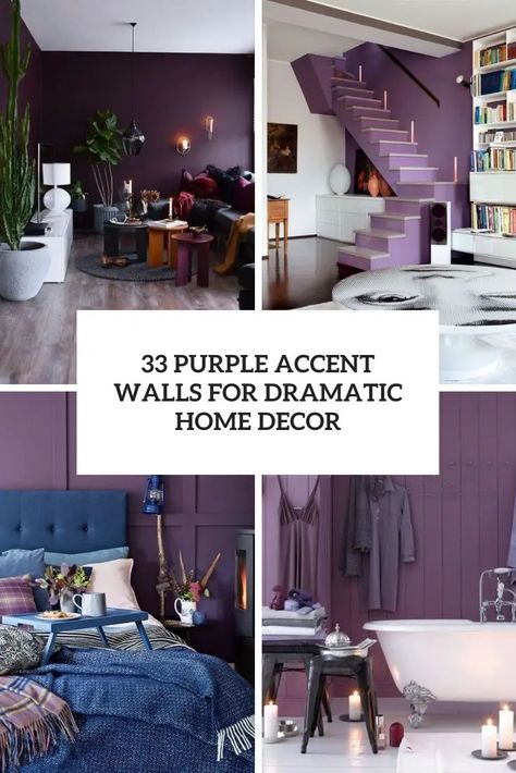 Purple Basement Walls, Plum Color Accent Wall, Purple Wall Color Living Room, Purple Wall Home Decor, Purple Walls And Ceiling, Deep Purple Room Ideas, Purple Paint Bedroom Ideas, Dark Purple Walls Living Room, Purple Office Walls