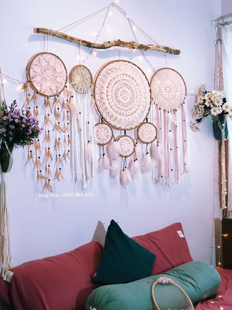 Natural Dreamcatcher, Owl Dreamcatcher, Pink Dream Catcher, Dream Catcher Pink, Dreamcatcher Diy, Atrapasueños Diy, Dream Catcher Decor, Dream Catcher Wall Hanging, Dream Catcher White