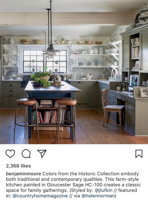 BM Gloucester Sage Gloucester Sage, Kitchen French, French Country Bathroom, French Country Kitchens, Country Bathroom, Paint Colors Benjamin Moore, French Country Kitchen, Industrial Kitchen, French Country Style