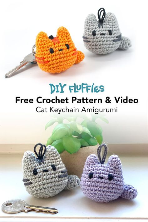 Free cute mini cat crochet patterns Crochet Stuffed Animals, Easy Beginner Crochet Patterns, Crochet Cat Pattern, Crochet Keychain Pattern, Crochet Animals Free Patterns, Beginner Crochet Projects, Crochet Amigurumi Free, Crochet Bookmarks, Quick Crochet