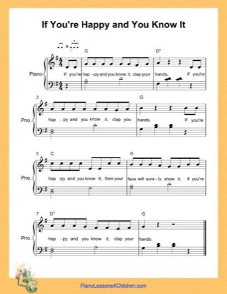 Preschool Music Lessons, If You Are Happy, Piano Music Easy, Piano Chords Chart, Free Piano Sheets, Free Piano Sheet Music, Piano Sheet Music Pdf, Hymn Sheet Music, Piano Notes