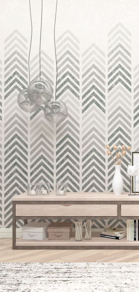 Geometric wall stencil Herringbone Wall Art, Chevron Wall Stencil, Geometric Wall Stencil, Office Redo, Accent Wall Stencil, Walls Ideas, Herringbone Wall, Diy Stencil, Stencil Wall Art