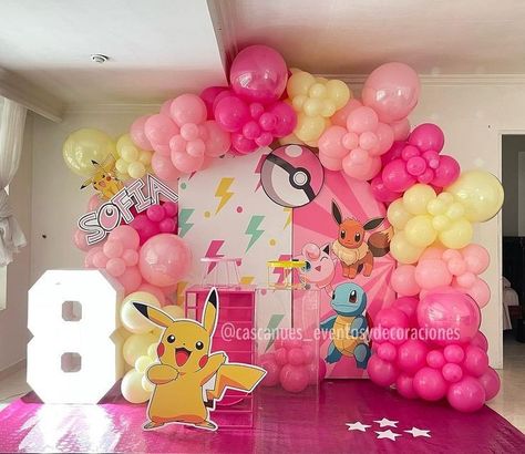 Girl Pokemon Birthday Party, Pokemon Balloons, Pokemon Party Decorations, Pikachu Party, Pokemon Cupcakes, Pokémon Birthday Party, Pikachu Birthday, Pokemon Themed Party, Birthday Eve