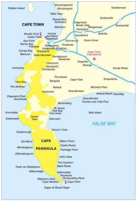 Map of the Cape Peninsula in #CapeTown, #SouthAfrica Africa Honeymoon, Sea Point, Honeymoon Phase, Atlas Obscura, Africa Do Sul, South Africa Travel, Table Mountain, Cape Town South Africa, Western Cape