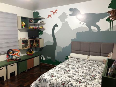 Dinosaur Bedroom Wall, Dinosaur Theme Room, Dino Room, Dinosaur Kids Room, Boy Room Paint, Dinosaur Room Decor, Dinosaur Bedroom, Dinosaur Room, Kids Room Murals