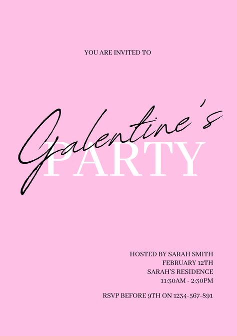 Galentine's Day Party Invitation - Valentine's Day, Galentine's Day, Digital Editable Template, Valentines Brunch Girls, Pink Invitations Valentines Day Invite, Valentine’s Day Invitation, Valentines Invitations, Galentines Night, Galentines Invitation, Graphic Design Invitation, Galentines Valentines, 18th Party, Galentines Day Ideas