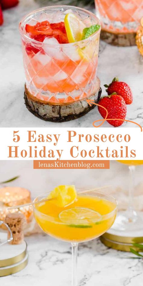 Processco Cocktails, Drinks With Prosecco, Prosecco Sangria, Prosecco Cocktails Easy, Prosecco Cocktail Recipes, Prosecco Drinks, Lime Lemonade, Peach Cocktail, Side Salads