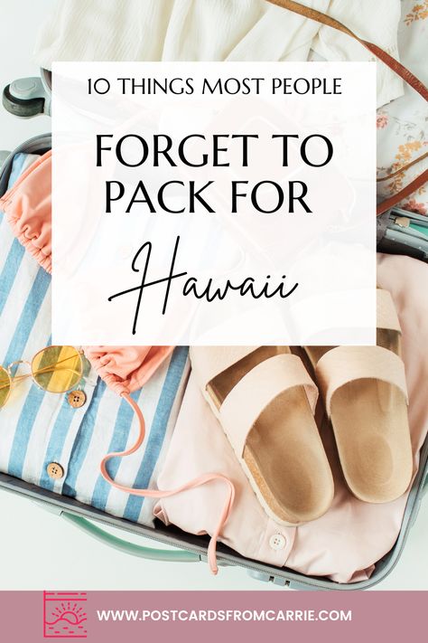 Discover the 10 important things most people forget to pack for Hawaii! Put these often overlooked essentials on your packing list and save this pin for later. #PackingGuide #Hawaii #WhatToPackHawaii Packing Hawaii, Shoes For Hawaii Vacation, Packing List Hawaii Vacation, What To Pack To Hawaii, What To Pack For Tropical Vacation, What To Wear In Hawaii In August, What To Wear In Kauai Hawaii, Hawaii Travel Essentials, Things To Bring To Hawaii