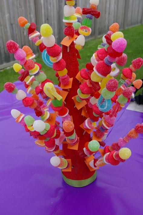 Maceta 6 Edible Centerpieces, Candy Kabobs, Fest Temaer, Kids Treat, Candy Cakes, Candyland Party, Kids Party Food, Snacks Für Party, Candy Table