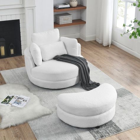 Sofa Chair Design, Oversized Swivel Chair, Modern Sofa Chair, Ottoman White, Side Chairs Living Room, Modern Swivel Chair, Lounge Chairs Living Room, Swivel Barrel Chair, Round Chair