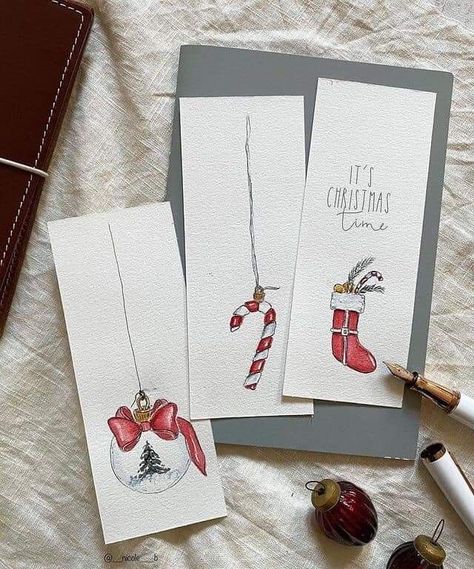 Beautiful Christmas Drawing, Akvarel Illustration, Christmas Cards Drawing, Painted Christmas Cards, Book Painting, Christmas Bookmarks, Painting Christmas, Christmas Card Art, Watercolor Christmas Cards