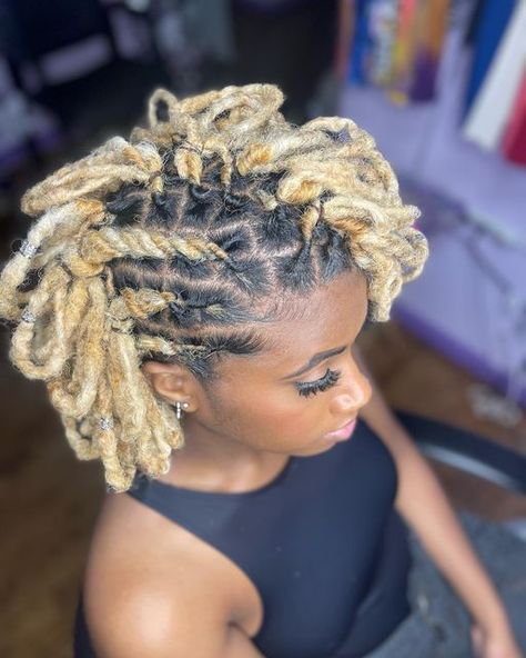 Loc Loop Styles, Locs Formal Hairstyles, Lock Updo Dreadlocks Black Women, Wick Locs On Women, Women Wicks Locs, Women With Wicks Locs, Unique Loc Styles, Dreads Styles For Women, Short Dreadlocks Styles