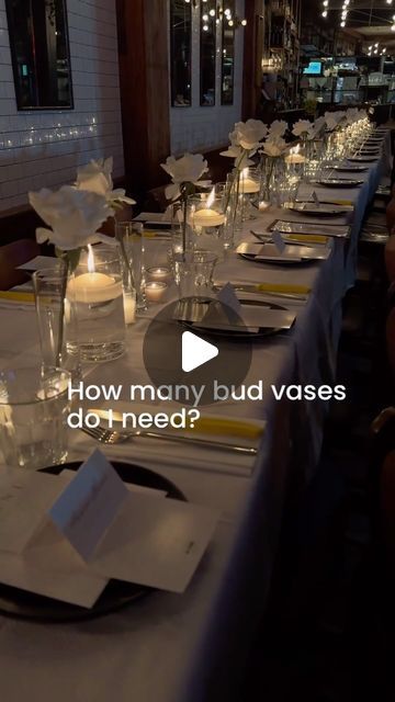 How many Bud vases do I need? 

The first determining factor is whyher or not there will bebother items on the table, such as candles, as... | Instagram Wedding Candles And Bud Vases, Floating Candles And Bud Vases, Bud Vases Centerpiece Long Table, Bud Vases With Candles, Bud Vase Centerpiece Round Table, Bud Vases And Candles Centerpiece, Bud Vases Wedding Centerpiece, Bud Vases And Candles, Table Of 6