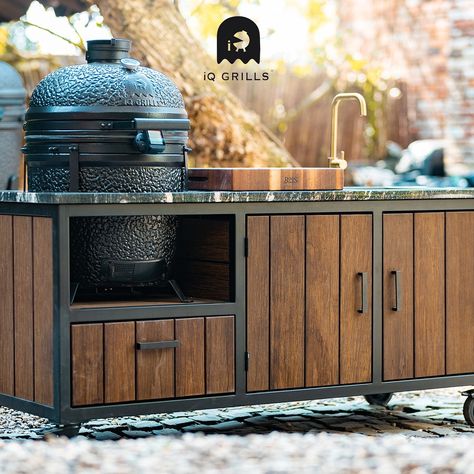 Official iQ Grills on Instagram: “Have you heard of our fabulous iQ Kitchens? They are the perfect companion for every iQ Grill! How about our all-you-can-need iQ Kitchen…” Kamado Kitchen Outdoor, Kamado Grill Table, Kamado Table, Big Green Egg Outdoor Kitchen, Outdoor Grill Diy, Backyard Fence Decor, Outdoor Grill Area, Outdoor Bbq Area, Barbecue Design