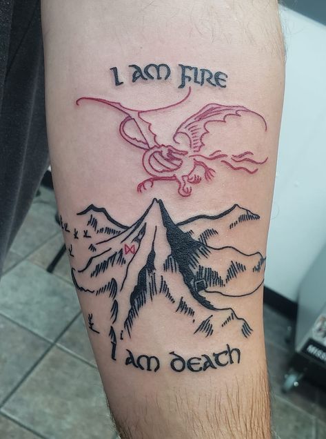 Smaug Tattoo Design, Dragon Lotr Tattoo, Hobbit Dragon Tattoo, Smaug Tattoo Hobbit, The Hobbit Tattoo Ideas, Smaug Dragon Tattoo, I Am No Man Tattoo, Hobbit Tattoo Ideas, Hobbit Tattoos