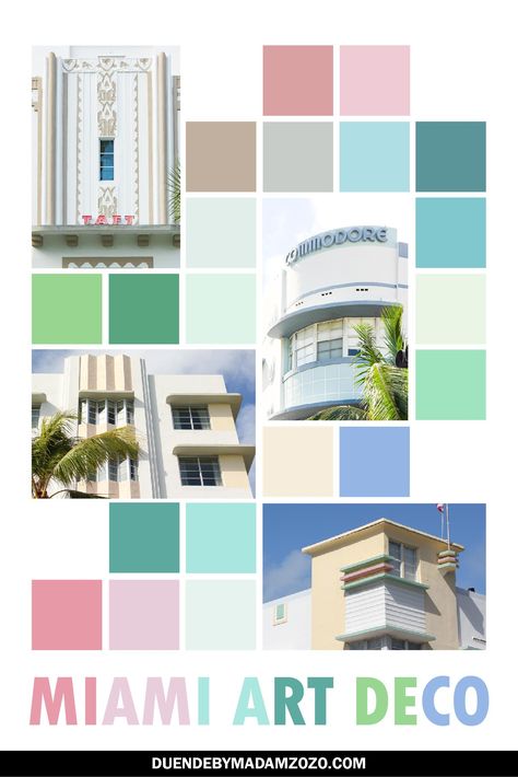 Miami Art Deco Bathroom, South Beach Color Palette, Miami Art Deco Color Palette, Miami Art Deco Bedroom, Miami Color Palette South Beach, Miami Beach Color Palette, Miami Art Deco Interior Design, Miami Colour Palette, 1920s Palette