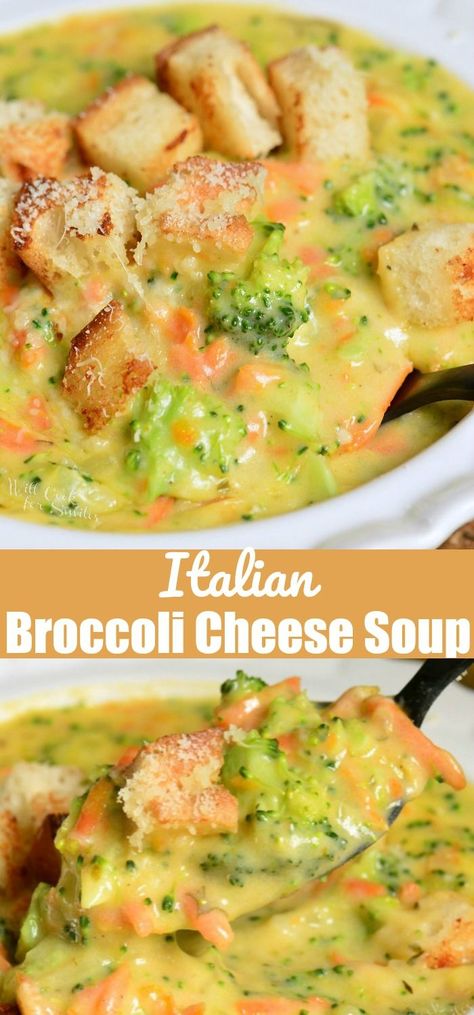 Italian Broccoli Cheese Soup. A combination of Mozzarella cheese, Italian cheese mix, and grated Parmesan cheese, parsley, and oregano to give it that Italian twist. #soup #broccoli #broccolicheese #cheesesoup Italian Broccoli Parmesan Soup, Broccoli Mozzarella Soup, Italian Broccoli Soup, Recipes Using Mozzarella Cheese, Italian Soups, Italian Broccoli, Soup Broccoli, Budget Dinners, Italian Night