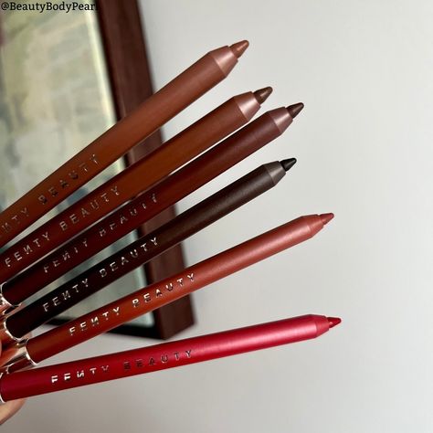 The Fenty Beauty Trace’D Out Pencil Lip Liners are finally here! This is a solid, long-wear formula with saturated shades to create perfect lip combos. My main gripe is that this pencils are so soft that they break easily. They broke on two different occasions when I wore them, and the deepest shade also broke as I was swatching it. Also, I wish that there was a deeper pink shade. I passed on the Riri shade because it wasn’t quite pigmented enough. I rate these a 7/10. Shades pictured: ... Fenty Lip Liner, Lip Liner Swatches, Realistic Wishlist, Fendi Pink, Lip Combos, Makeup List, Lip Liners, Deep Skin, Perfect Lips