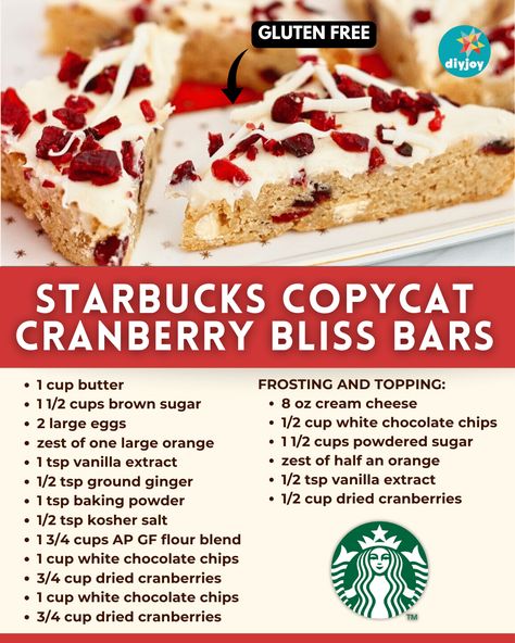 Gluten Free Starbucks Copycat Cranberry Bliss Bars Starbucks Cranberry Bliss Bars Copycat, Copycat Cranberry Bliss Bars, Gluten Free Starbucks, Starbucks Cranberry Bliss Bars, Gluten Free Christmas Treats, Starbucks Cranberry Bliss, Cranberry Recipes Dessert, Cranberry Bliss Bars Recipe, Cranberry Bliss Bars Starbucks