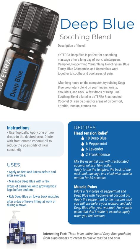 Doterra Deep Blue, Deep Blue Doterra, Tension Relief, Blue Tansy, Oil Uses, Doterra Essential Oils, Doterra, Deep Blue, Eos