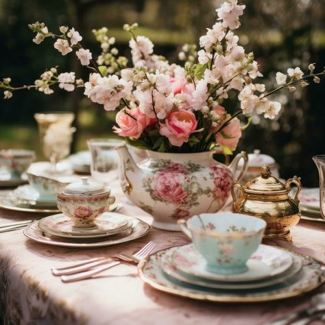 11+ Best Tea Party Table Ideas & Themes For Spring That Your Guests Will Love (& Share On Instagram) 6 Afternoon Tea Flowers, High Tea Floral Arrangements, Garden Tea Party Bridal Shower Ideas Floral Arrangements, Tea Party Florals, Tea Party Themed Wedding, Fall Tea Party Decorations, Tea Party Table Ideas, Tea Party Centerpiece Ideas, Tea Party Ideas Decorations