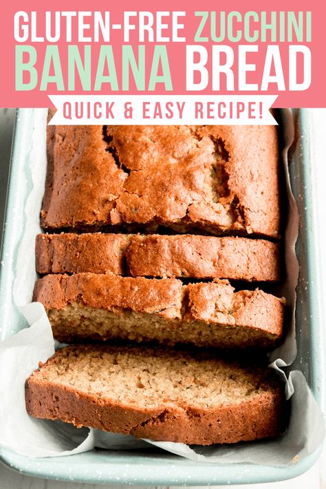 This quick and easy recipe for Gluten-free Zucchini Banana Bread is a great way to use up abundant summer zucchini and ripe bananas. This healthy recipe is perfect for meals or snacks. A touch of almond flour adds great texture to the final loaf! Add walnuts or chocolate chips if you like! Gluten Free Zucchini Banana Bread, Banana Zucchini Bread Recipe, Banana Bread Almond Flour, Zucchini Banana Bread Recipes, Banana Zucchini Bread, Banana Zucchini, Gluten Free Zucchini Bread, Zucchini Banana, Zucchini Banana Bread