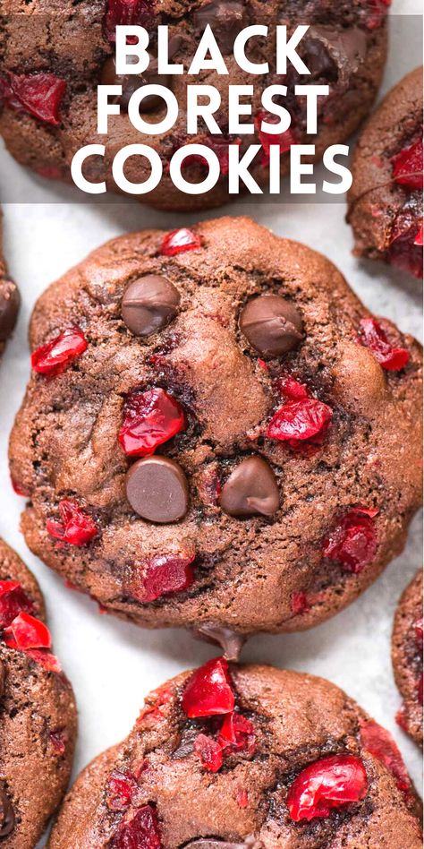 Black Forest Cookies, Forest Cookies, Holiday Deserts, Chocolate Cherry Cookies, Happy Habits, Cherry Cookies, Postre Keto, Maraschino Cherries, Chocolate Cherry