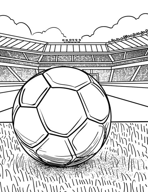 Soccer Ball on the Field: A close-up of a soccer ball on the field, with the stadium in the background. (Free Printable Coloring Page for Kids) Free Soccer Printables, Soccer Coloring Pages Free Printable, Soccer Printables, Soccer Coloring Pages, Bead Pets, Christmas Shoebox, Football Coloring Pages, Printable Things, Train Coloring Pages