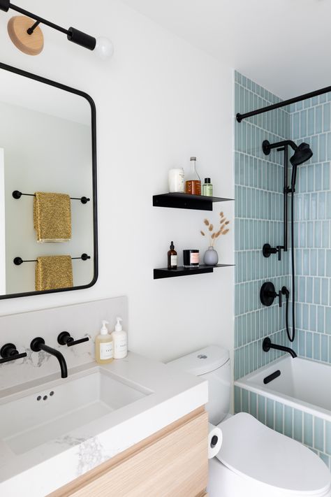 Potrero Hill House & Studio - Scandinavian - Bathroom - San Francisco - by Cathie Hong Interiors | Houzz 2x8 Tile, Tile Tub Surround, White Grout, Bathroom With Tub, Bathtub Tile, Salton Sea, Bathroom Transformation, White Tile Floor, Scandinavian Bathroom