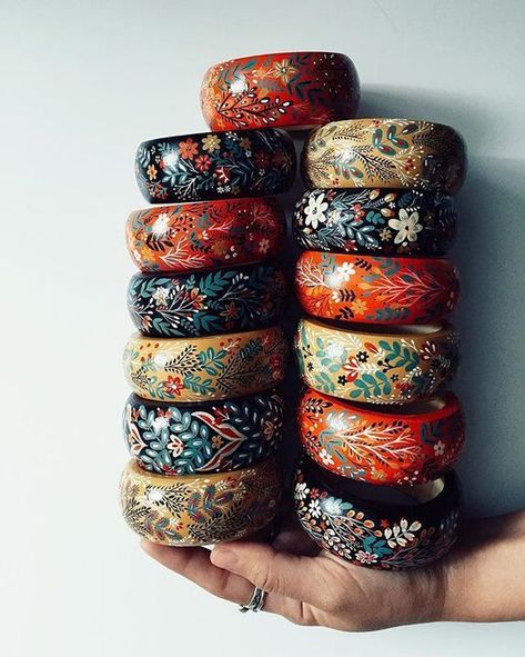 Wooden Bangles, Bangles Diy, Wooden Bangle, Finger Tips, Wooden Bracelet, Painted Jewelry, Hand Painted Jewelry, Bridal Bangles, Bangles Jewelry Designs