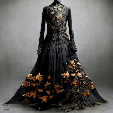 Elvish style gown, black with fall leaves scattered on the bottom skirt. Black Rabbit, Rabbit Dolls, I Design, Fantasy Artwork, Gown Wedding Dress, Gowns Dresses, Wedding Gowns, Dolls, Dresses