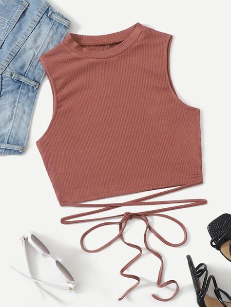 Crisscross Tie Back Crop Tank Top | SHEIN USA Top Shein, Fashion Tops Blouse, Diy Fashion Clothing, Korean Fashion Dress, Women Tank Tops, Trendy Summer Outfits, Aesthetic Shirts, Crop Top Outfits, Crop Tank Top