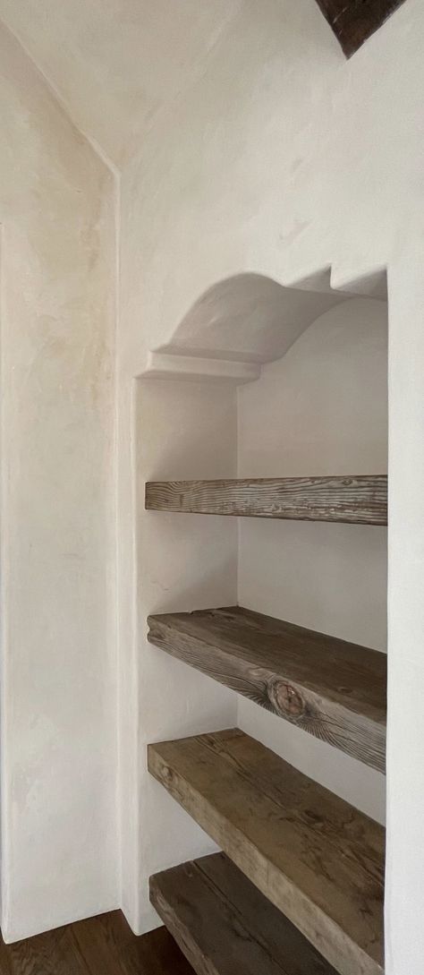 Nook In Wall Ideas, Drywall Built Ins, Bathroom Shelf Built In Wall, Shelves In Recessed Wall, Kitchen Recessed Shelves, Bed Niche Wall, Plaster Built In, Inset Shelves In Wall Bathroom, Plaster Built In Shelves