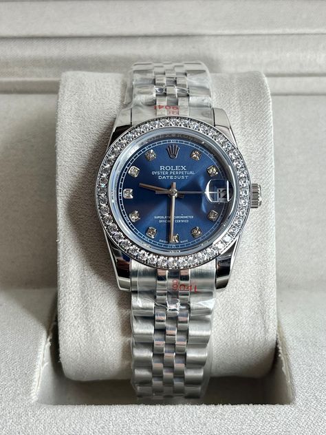 Rolex Girls Watch, Watch Rolex Women, Rolex Diamond Watch Women, Womens Rolex Watches, Rolex Datejust Women, Rolex Blue, Pretty Watches, Dope Jewelry Accessories, Diamond Watches Women