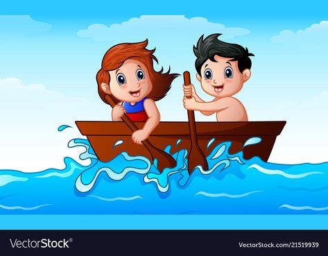 Boat In The Ocean, Ocean Vector, Boat Cartoon, Hand Art Kids, Boat Drawing, Row Boats, 2d Character, Teaching Aids, School Themes