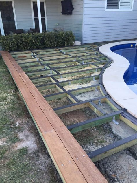 Slowly updating our pool area Small Retaining Wall, Small Inground Pool, Pool Remodel, Back Porch Ideas Covered Farmhouse, Wooden Sofa Designs, Back Porch Ideas Decks, Inground Pool, Patio Furniture Ideas, Backyard Pool Designs