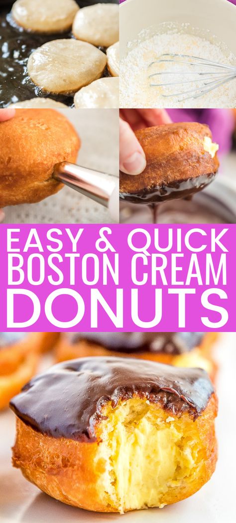 Bismarck Donut Recipe, How To Make Boston Cream Filling, Easy Filled Donut Recipe, Creme Filled Donut Recipe, Donut Cream Filling Recipe, Donut Filling Recipe, Boston Cream Donut Recipe, Cake Donut Recipe Fried, Cream Donut Recipe